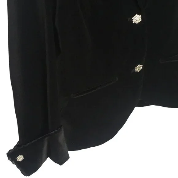 Black Velvet Blazer Rhinestone Buttons Jacket Womens XL - Picture 12 of 16